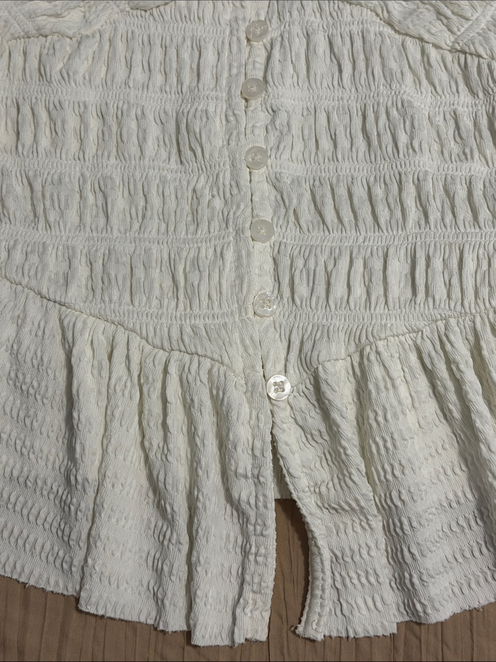 Anthropologie White Smocked Peplum Button-Front Blouse - Picture 5 of 6
